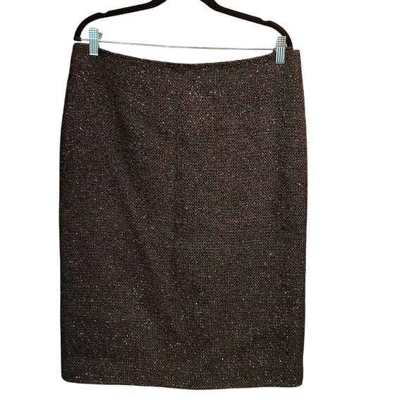 Calvin Klein Event Party Holiday Pencil Skirt Size 10 Black Silver Shimmer Wool - Picture 1 of 11